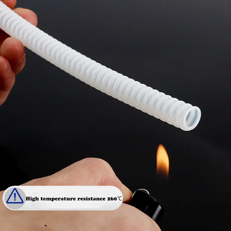 1 Meter Milk White PTFE Corrugated Hose ID 4mm-20mm PTFE Corrugated Hose Anti-corrosion and High Temperature Resistance