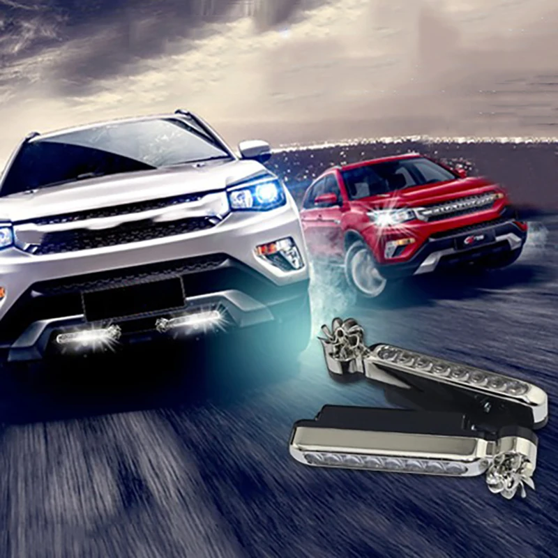 1Pc Car LED Daytime Headlight Wind Powered: Fan Floodlights Auxiliary Lighting Motorcycle Modification