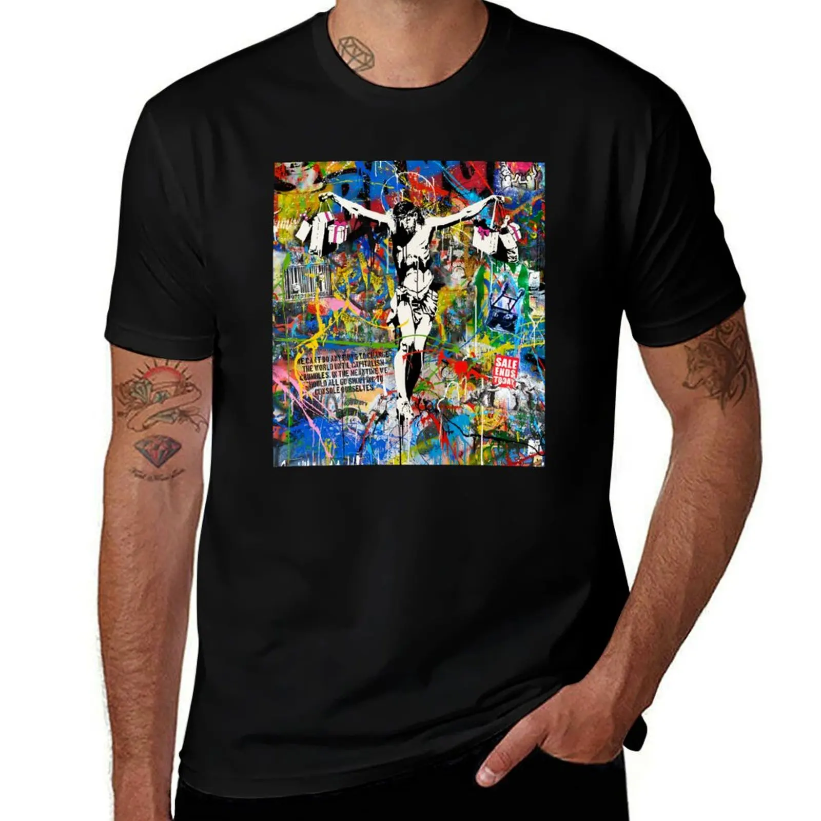 

Banksy Shopping Jesus Pop Street Art Mashup T-Shirt Man t-shirt hippie clothes t shirts for men