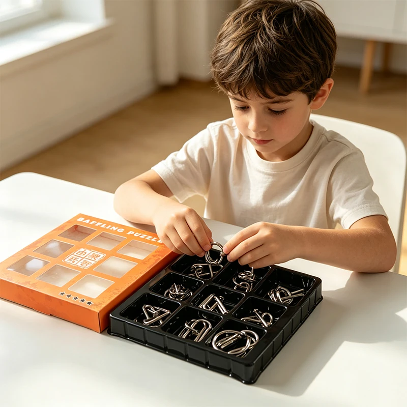 9pc Metal Wire Puzzle Set Brain Teaser IQ Test Disentanglement Unlock Interlock Game Educational Toys for Kids Adults GiftAliExp