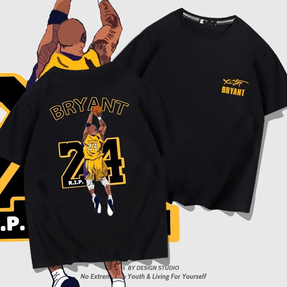 Back view Kobe Bryant Memorial Short Sleeve Cotton T-Shirt Summer Basketball Sports Print Short Sleeve Shirt