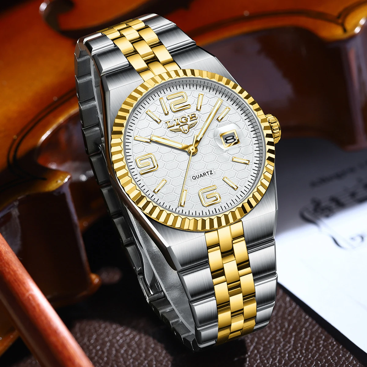 LIGE High Quality Original Men Clock Waterproof Luminous Date Luxury Man Watch Stainless Steel Quartz Men's Watches Male+Box