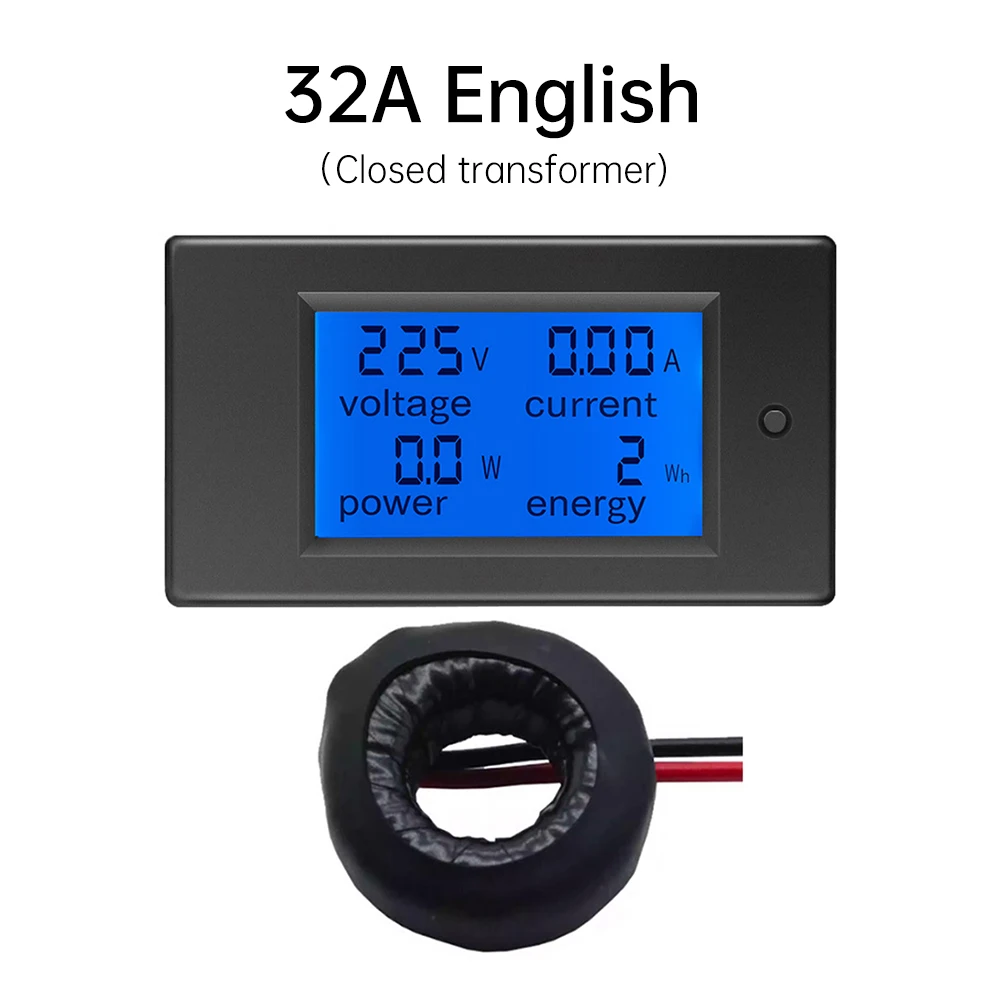 Imagem -05 - Digital Lcd Display Voltímetro Amperímetro Wattmeter Power Energy Meter Volt Tester Bobina ct ac 80260v 110v 220v 32a 63a