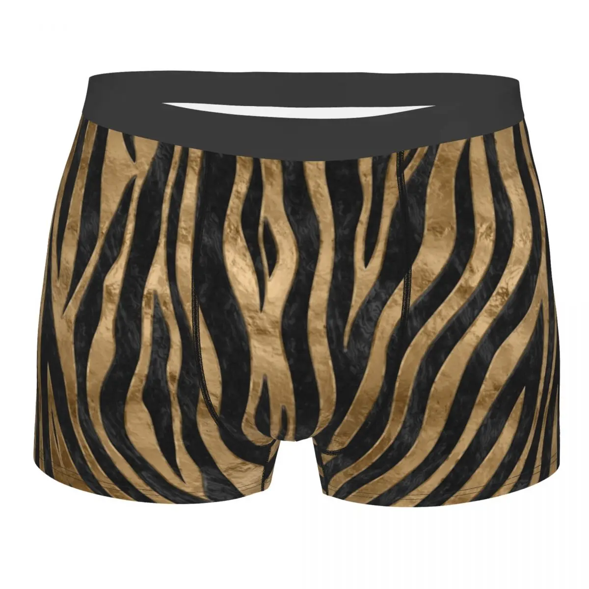 Custom Tiger Faux Fur Texture Black Abalone And Gold Boxers Shorts Men Animal Texture Briefs Underwear Novelty Underpants