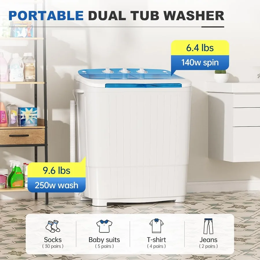 Compact Portable Washing Machine 17.6lbs with Spin Dryer Function for Camping Apartments Dorms College Rooms RV Living and Deli