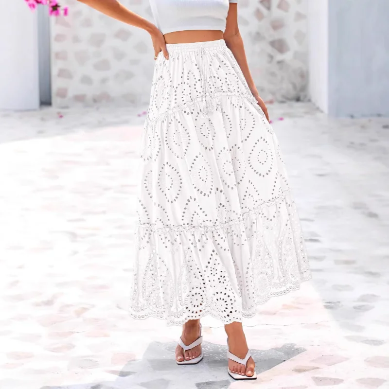 

Женская новинка 2025 года, модная пляжная полая элегантная юбка в курортном стиле, длинная юбка