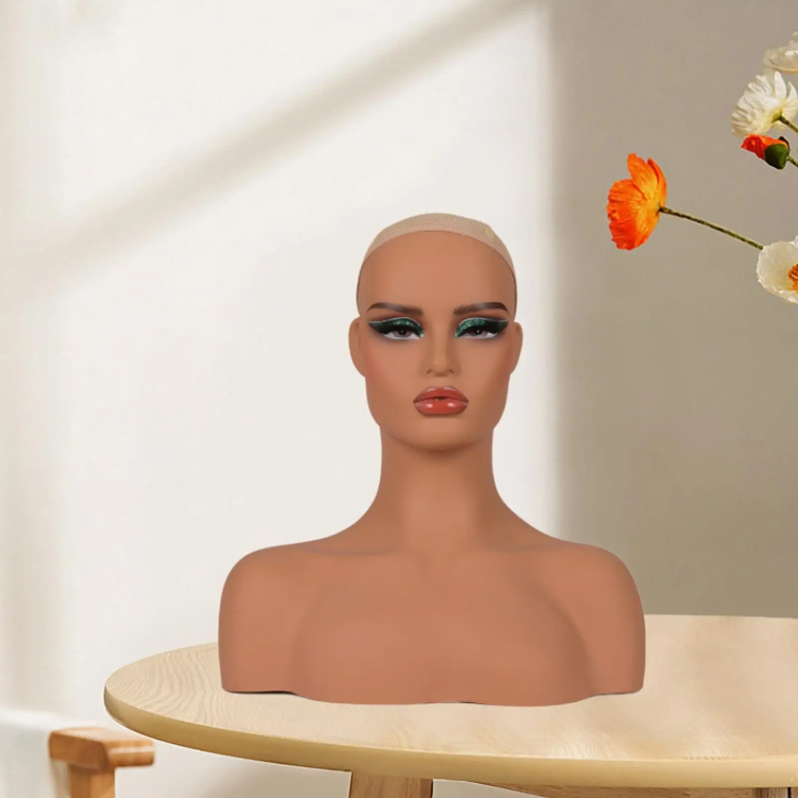 أنثى عارضة أزياء رئيس قبعة رف شاشة مع ماكياج شعر مستعار حامل شعر مستعار عرض نموذج للأقراط شعر مستعار صنع المجوهرات القبعات قطع الشعر