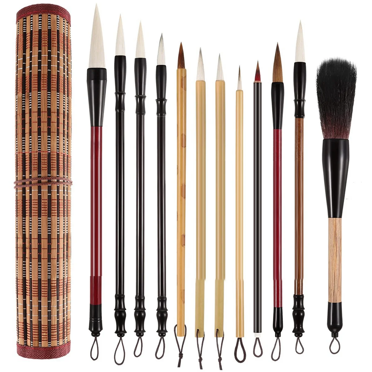 

12PCS Chinese Calligraphy Brushes with Roll-Up Holder, Perfect for Watercolor, Kanji, Sumi Painting & Drawing