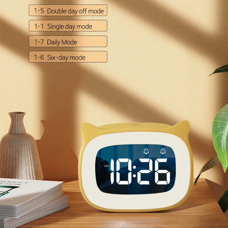 Cat Shape Voice Control Led Alarm Clock - Usb Dual Music Night Light, Desktop Table Decoration Clock