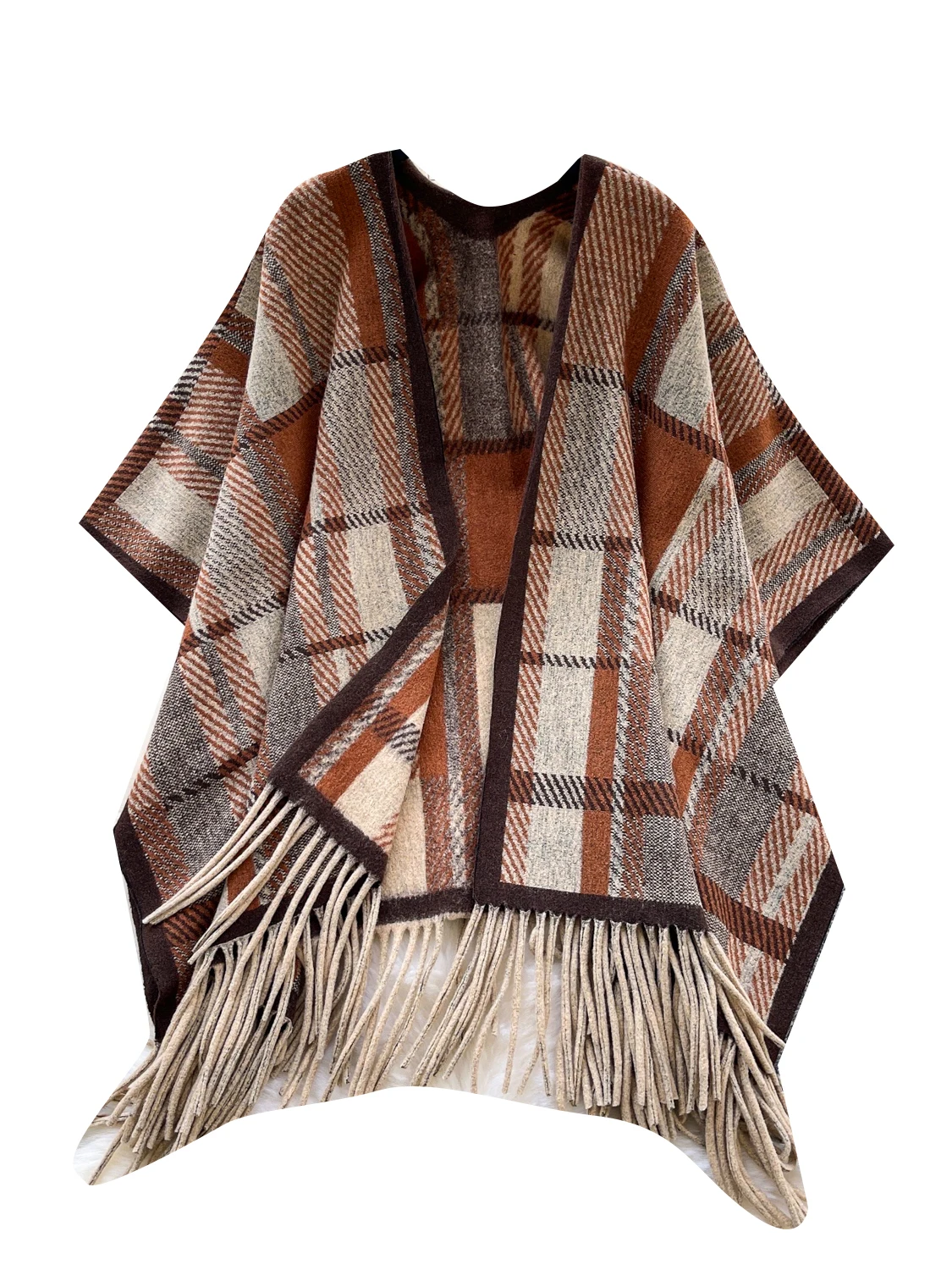 프리미엄 니트 오픈 가디건 여성용 루즈핏 패션 태슬 체크 무늬 랩 아우터웨어 가을 겨울 캐주얼 슬레 V넥 롱 슬...