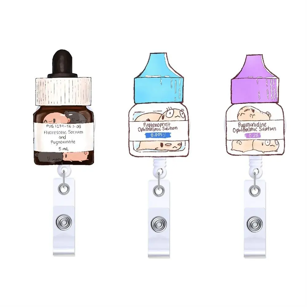 Cartoon Acrylic Bottle Badge Reel Retractable ID Card Badge Holder Nurse Doctor Name Holder Hospital Key Lanyard 360 Rotating