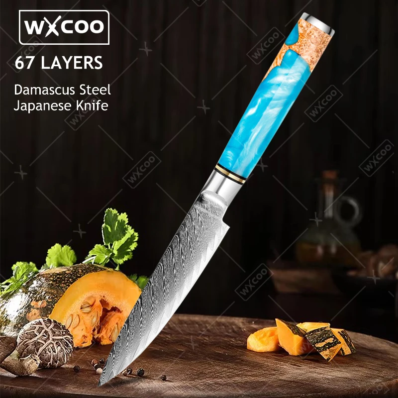 WXCOO Allzweckmesser aus Damaststahl, professionelles Küchenmesser, japanischer Edelstahl, zum Schneiden von Obst und Fleisch, Schälmesser