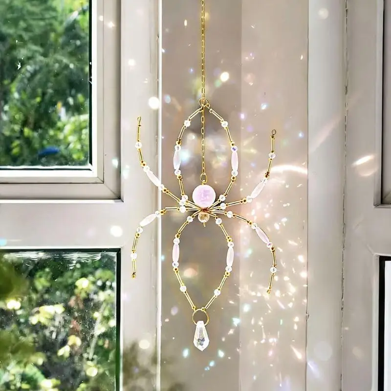 1 Piece of Handmade Beaded Spider Sun Catcher, Pink Crystal Spider, Can Be Hung on Windows, Gardens, and Is an Ideal Home Decor