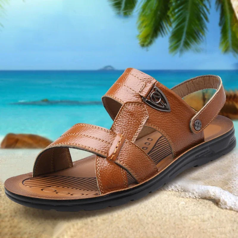 Sandalias de playa de cuero genuino de verano, zapatos para hombre, sandalias de cuero de talla grande 49 50 para hombre, calzado suave y cómodo