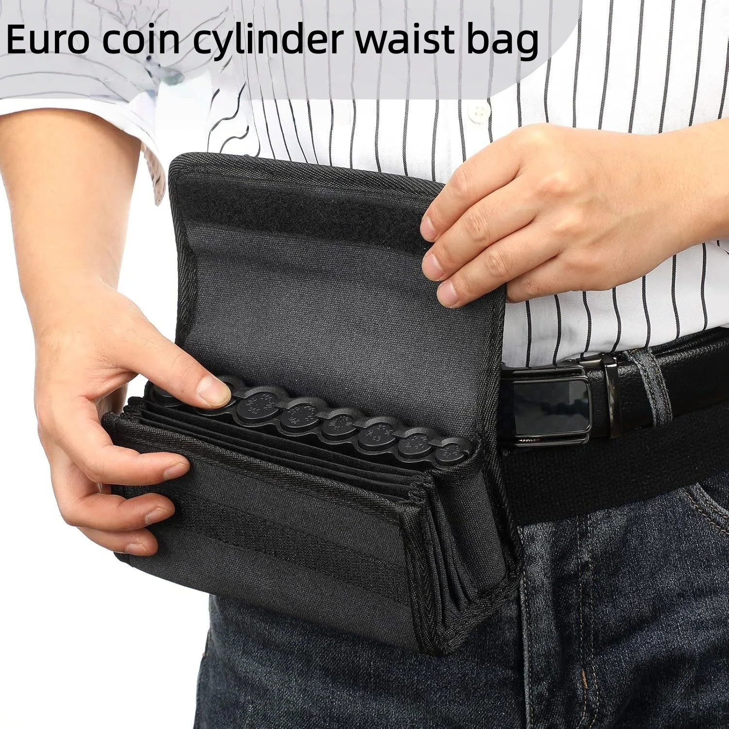 8 Slots Euro Coin Dispenser Driver Waiter's Purse Waist Wallet Zipper Pocket Coin Sorter Collector Cash Receipt Coins Safe