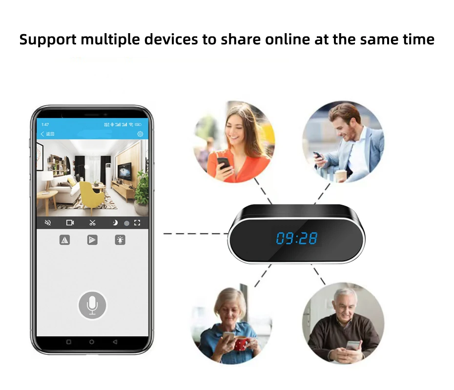 Imagem -06 - Câmera de Relógio sem Fio 1080p com Suporte Wi-fi Frequência de Roteador 2.4g Wifi hd Câmera de Rede Detecção de Movimento Infravermelho Visão Noturna Indoor Casa e Escritório Câmera de Babá de Monitoramento