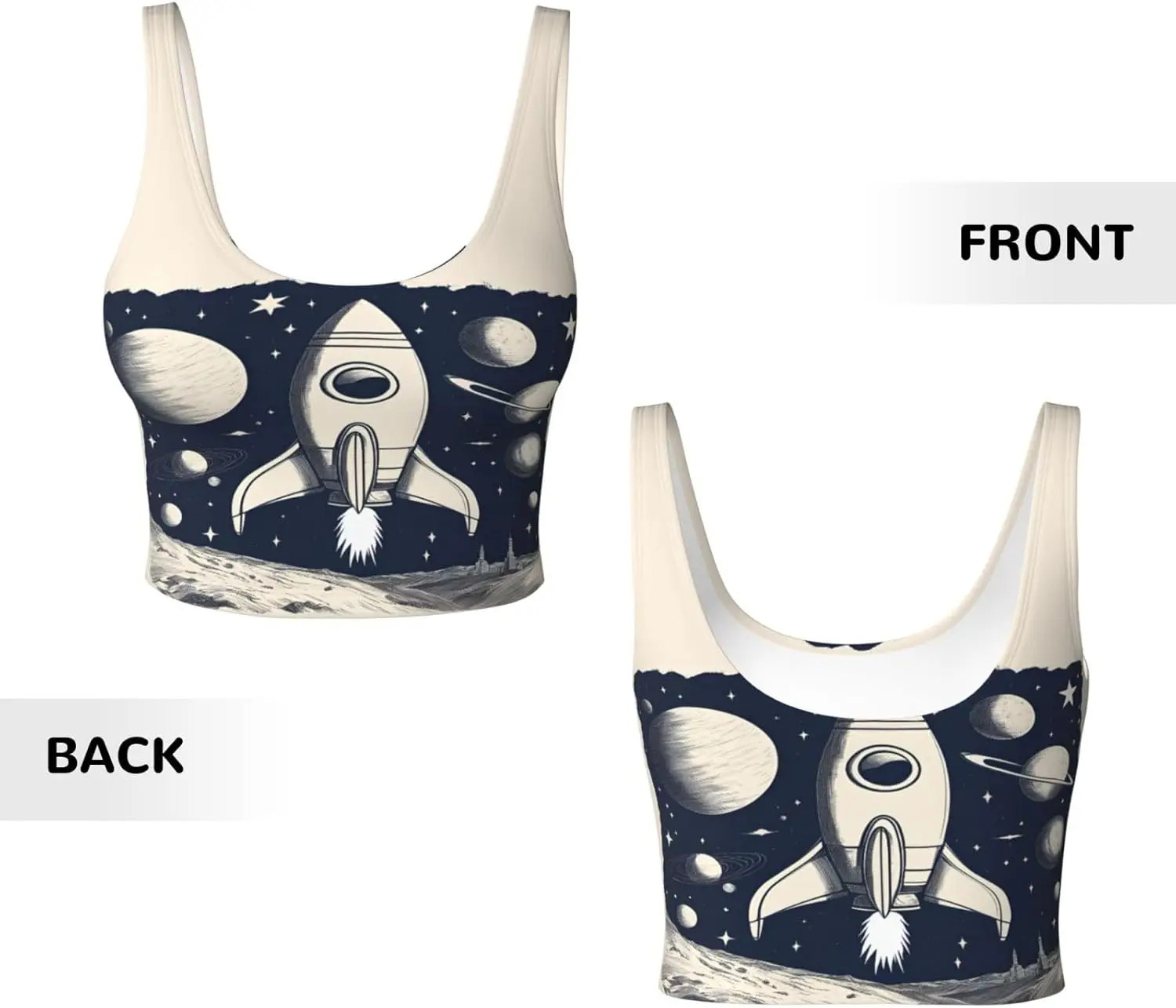 قميص بدون أكمام رياضي مطبوع عليه صاروخي للسيدات، سترة يوجا خفيفة الوزن مع حشوة قابلة للإزالة