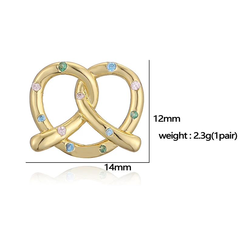 HECHENG,Brass with Mixed Colour CZ Stones Alkaline Knot Delicate and Simple Women's Earrings 1 Pair