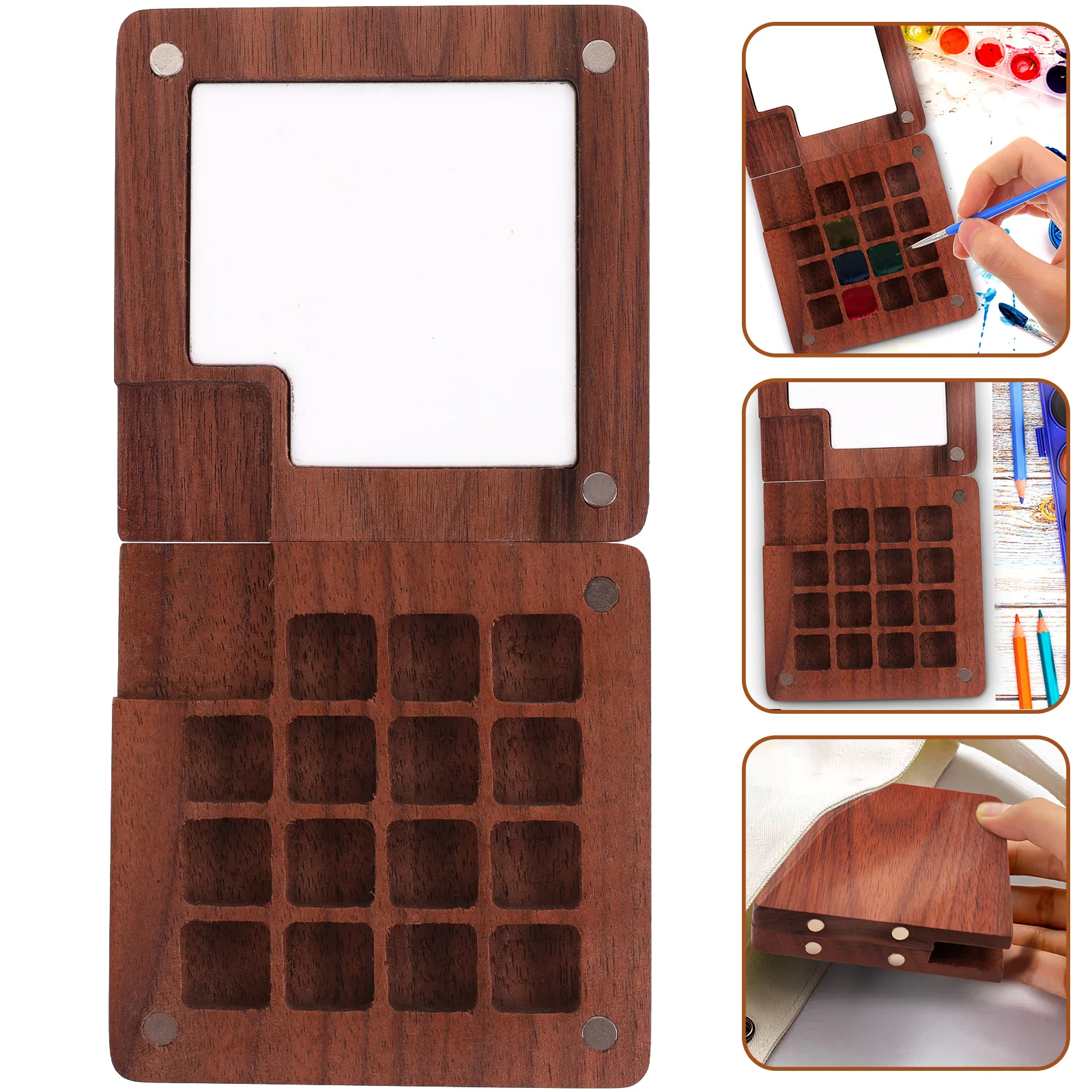 Wooden Palette Mini Watercolor Kids Pigment Case Paint Watercolour Paints with Lid Mixing Painting Tray Holder Gouache