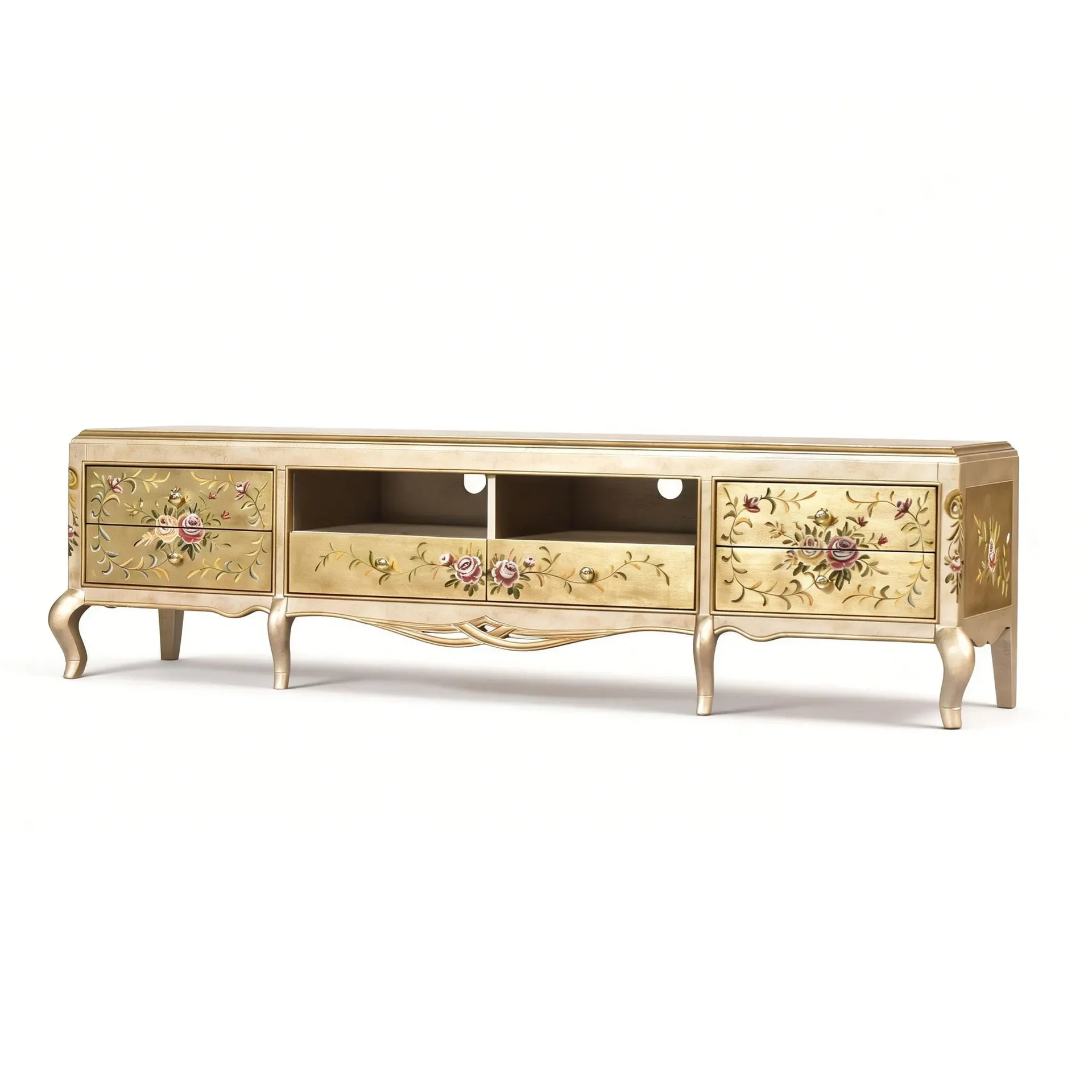 DSA American retro solid wood painted and painted TV cabinet European court storage locker retro carved storage cabinet