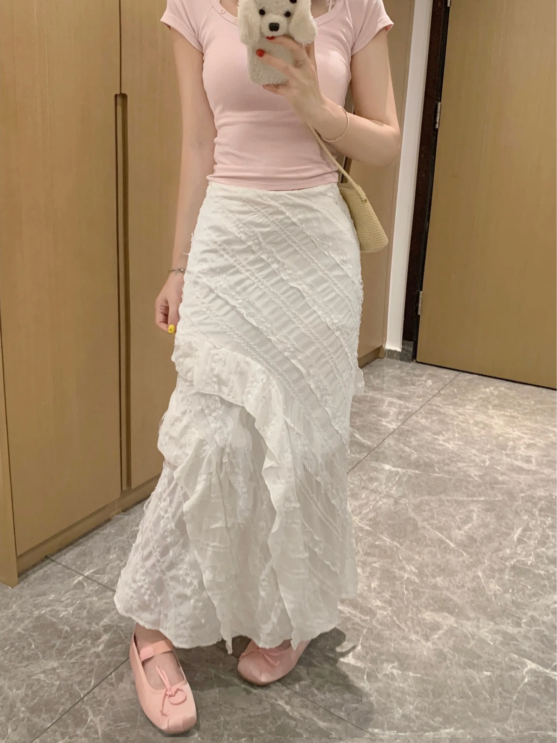 High Waist Asymmetrical White Half Skirt for plus Size Women Summer New Style Side Slit Fish Tail Skirt Korean Style Slim Fit view 3