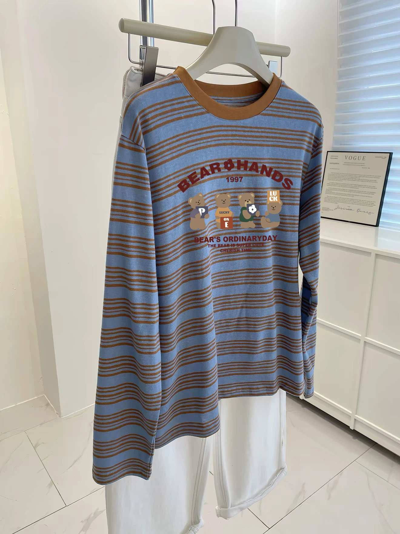 Loose Fit Women's Long Sleeve round Neck T-Shirt Casual Basic Top White Enhancing Autumn Korean Style Creative Pattern