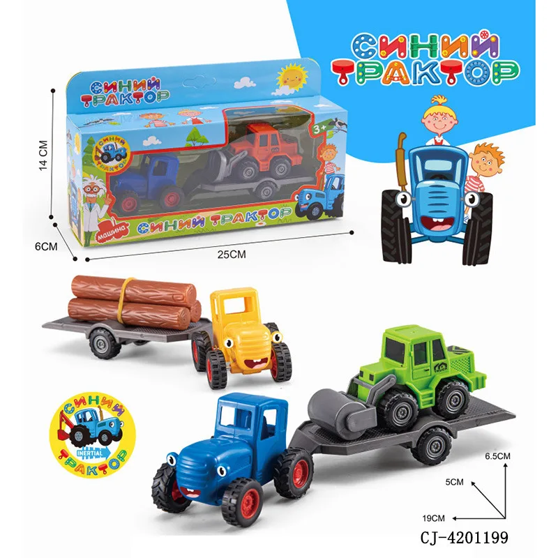 Russian Farmer Car PG1800 PG1900 with 8/15 Songs Cartoon Inertia Blue Tractor Pulling Car Model Sliding Toy for Kids Gifts