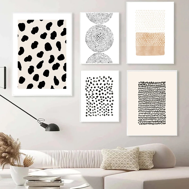 Polka Dots Pattern Prints Neutral Wall Art Picture Modern Minimalist  Geometric Poster Canvas Painting Bedroom Living Room De