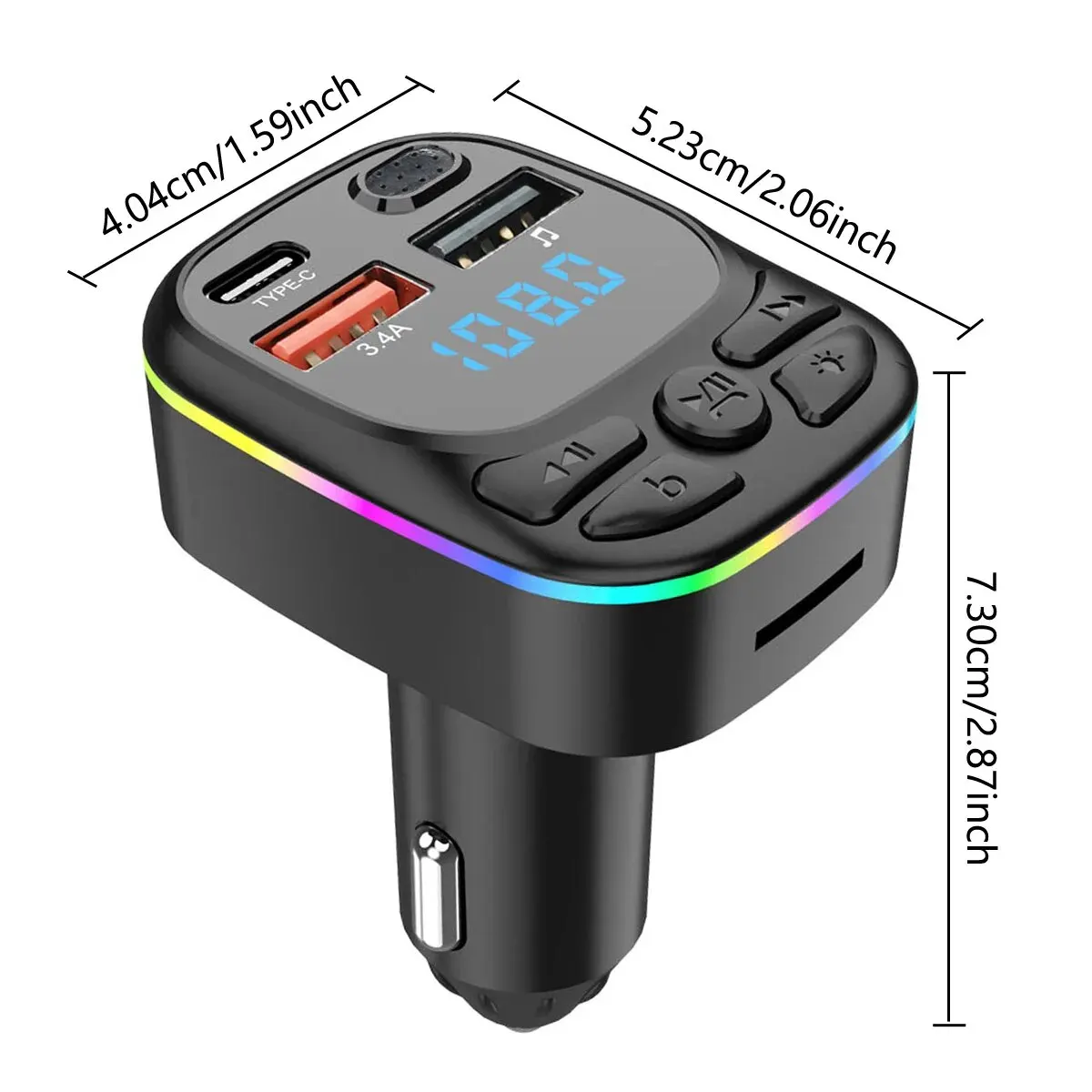 FM Transmitter Support TF Card U Disk Car MP3 Player Dual USB C Type C Car Charger Phone Charging Handsfree Calling Car Kit