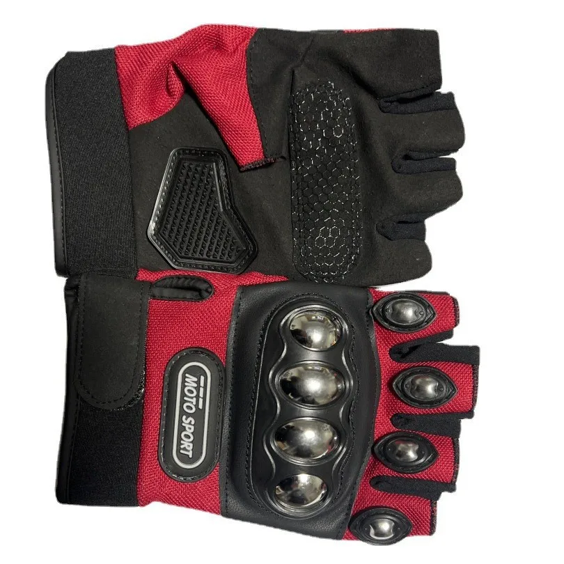 Motorcycle anti fall stainless steel hard shell half finger riding gloves for men's mountain bike riding equipment gloves