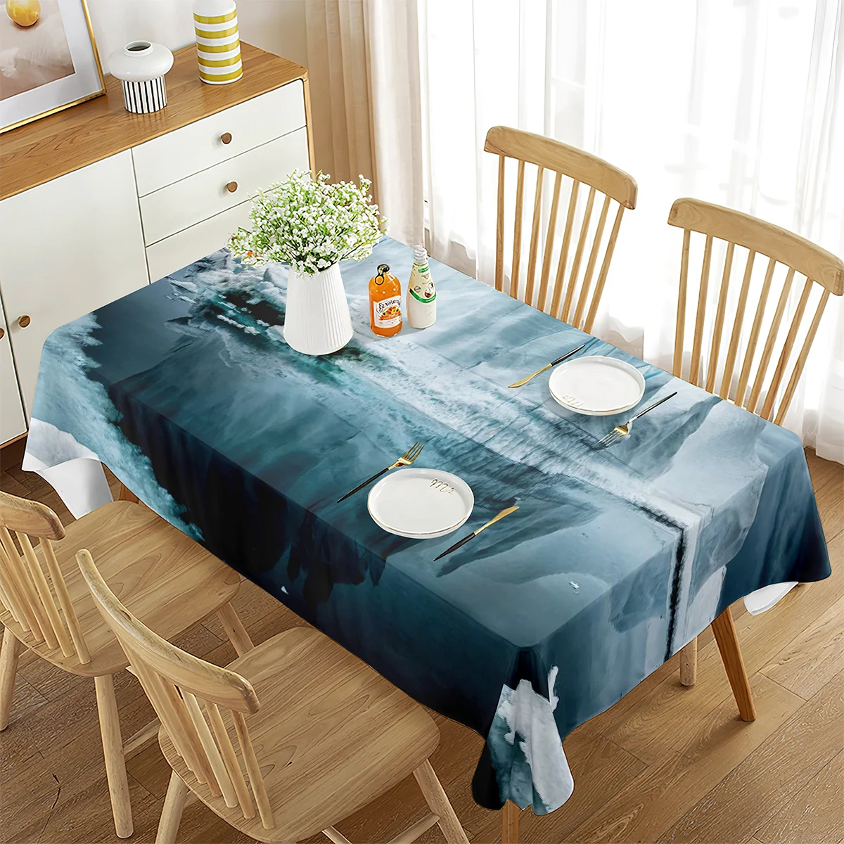 Tablecloth Rectangular Antarctic Iceberg Magical Natural Landscape Scene Decor Tablecloth Kitchen Dining Room Party Decorations