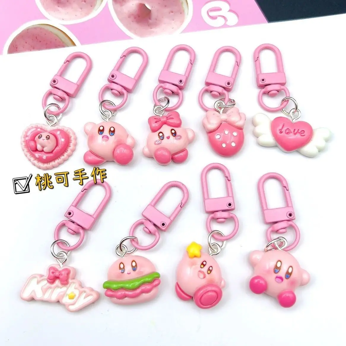 Kirby Cute Pink Keychain Resin Super Adorable Student Backpack Pencil Case Pendant Accessory Gift for Friends Fun Present view 2