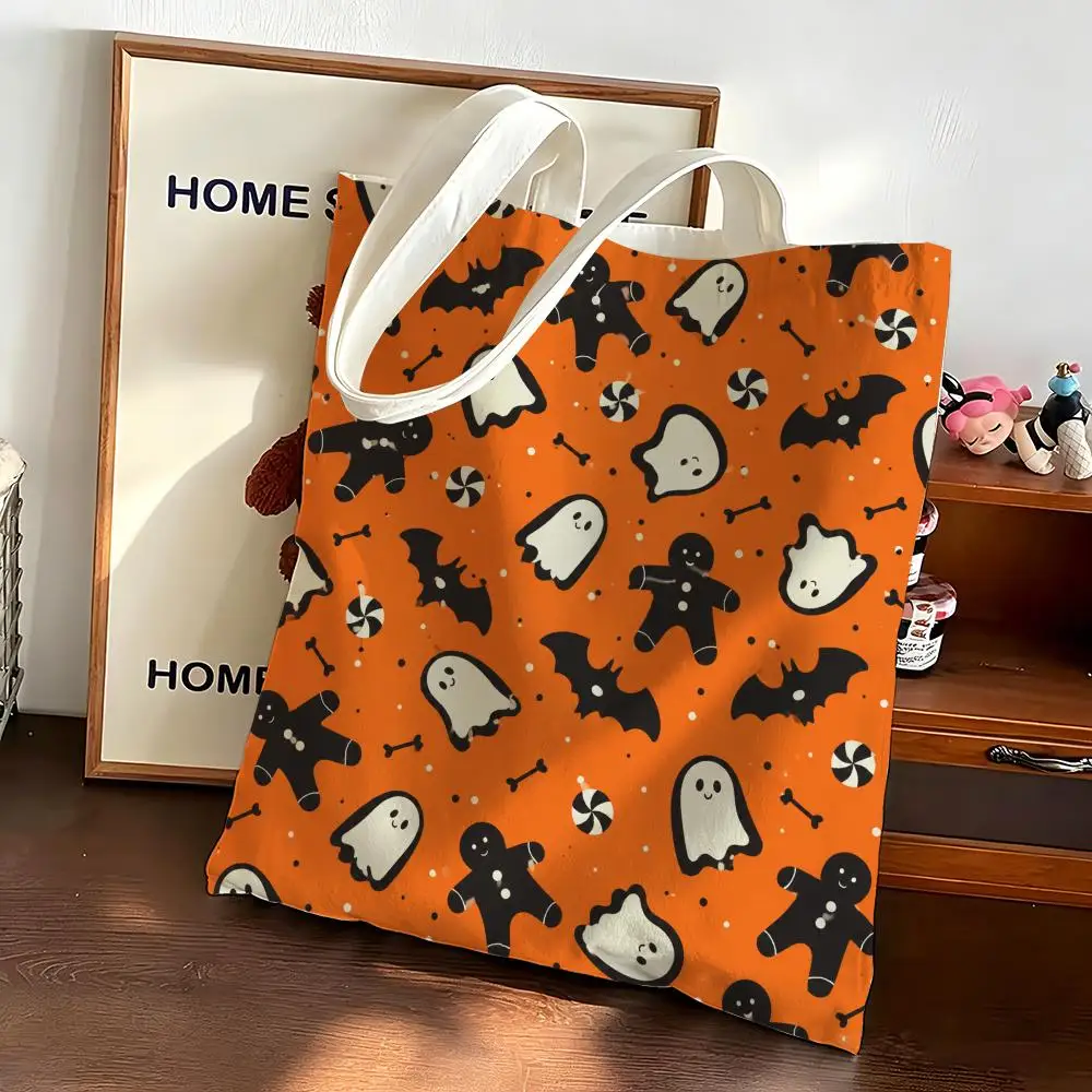 Halloween Spooky Pumpkin Collection Storage Bags Canvas bags are suitable for going to class, shopping, gifts, and commuting