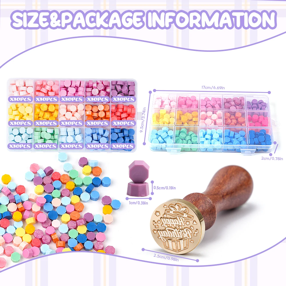 

Набор сургучных печатей «С Днем Рождения», 15-цветные сургучные бусины, идеально подходят для вечеринок по случаю дня рождения, подарочной упаковки, запечатывания конвертов, запечатывания букв