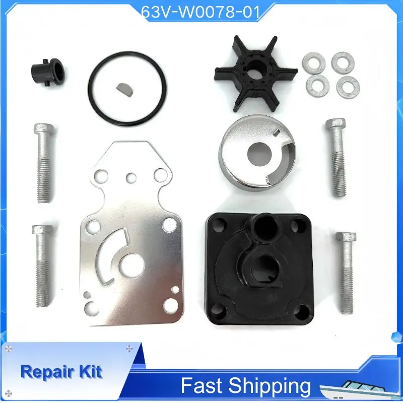 

63V-W0078-01 Water Pump Impeller Repair Kit For Yamaha Outboard 9.9 15hp 2/4Stroke Engine Replace 18-3433 63V-W0078-00/01/02/03