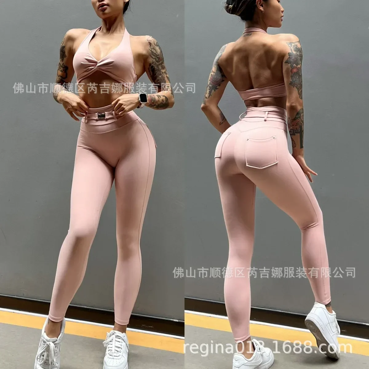 Lightweight Sports Fitness Yoga Suit Wo men's Naked Beauty Back High Belt Elastic Belly Hip Lift Line Running