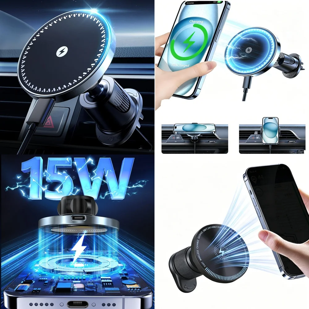 Trending Product 2026 Consumer Electronics Wireless Car Charger Magnetic Air Vent Car Phone Holder Electronic Chargers Adapters
