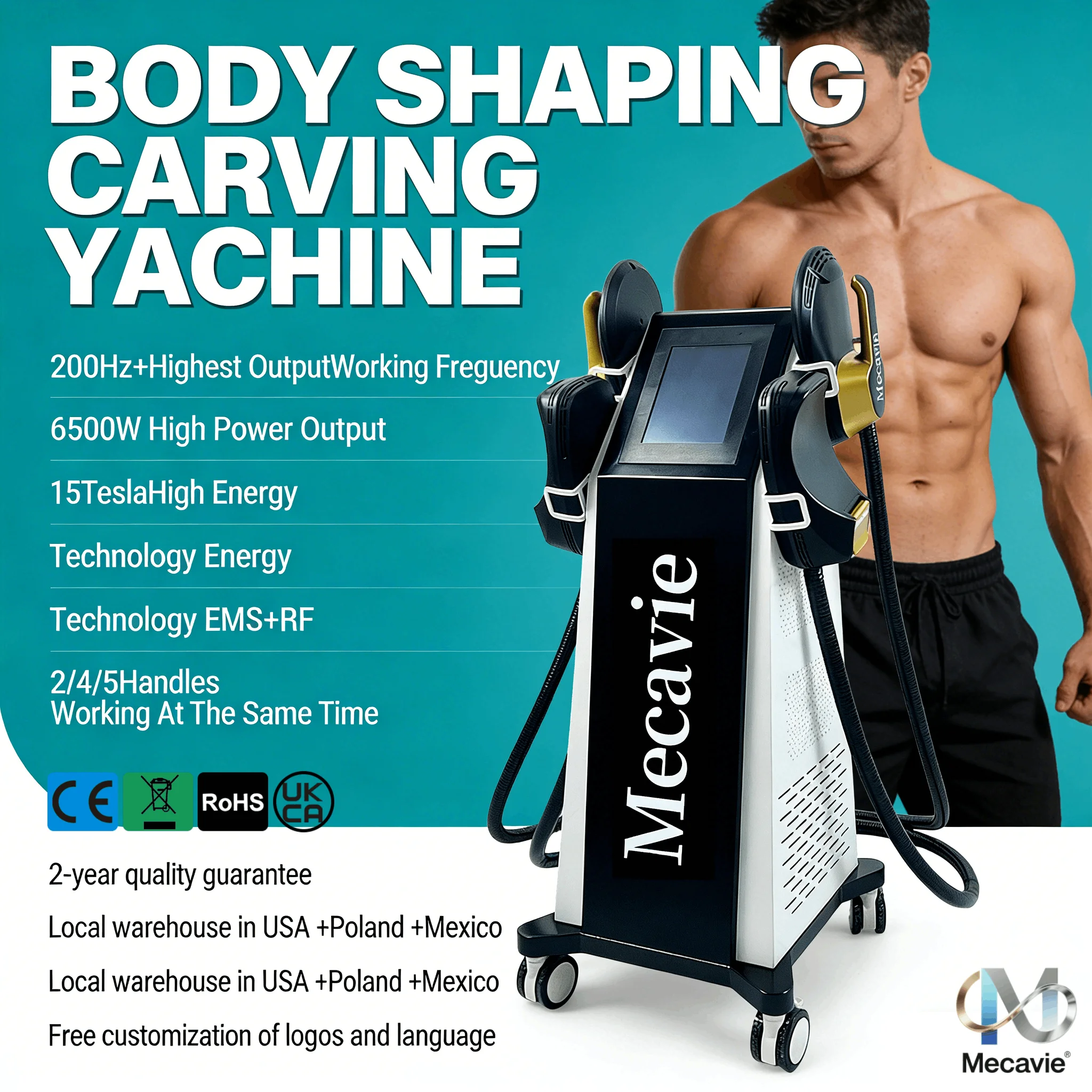 

Аппарат для увеличения мышц и коррекции фигуры MECAVIE 2026 с 5 манипулами, для похудения, наращивания мышц, восстановления мышц тазового дна, 6500 Вт