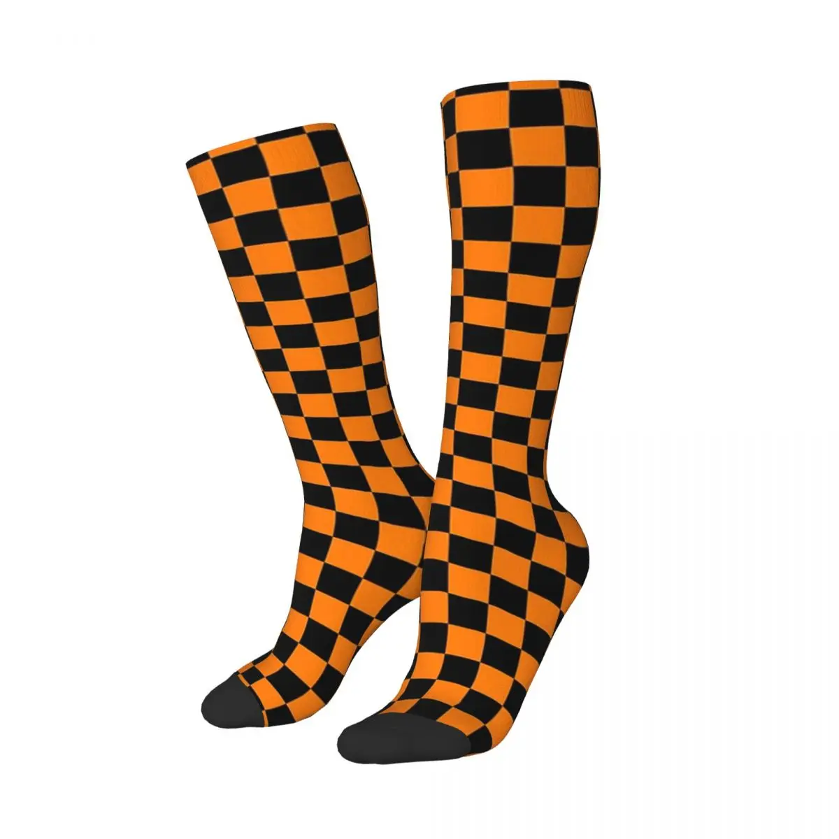 Checkered Black And Orange Checkerboard Socks Harajuku Stockings All Season Long Socks Accessories for Man Woman Gifts