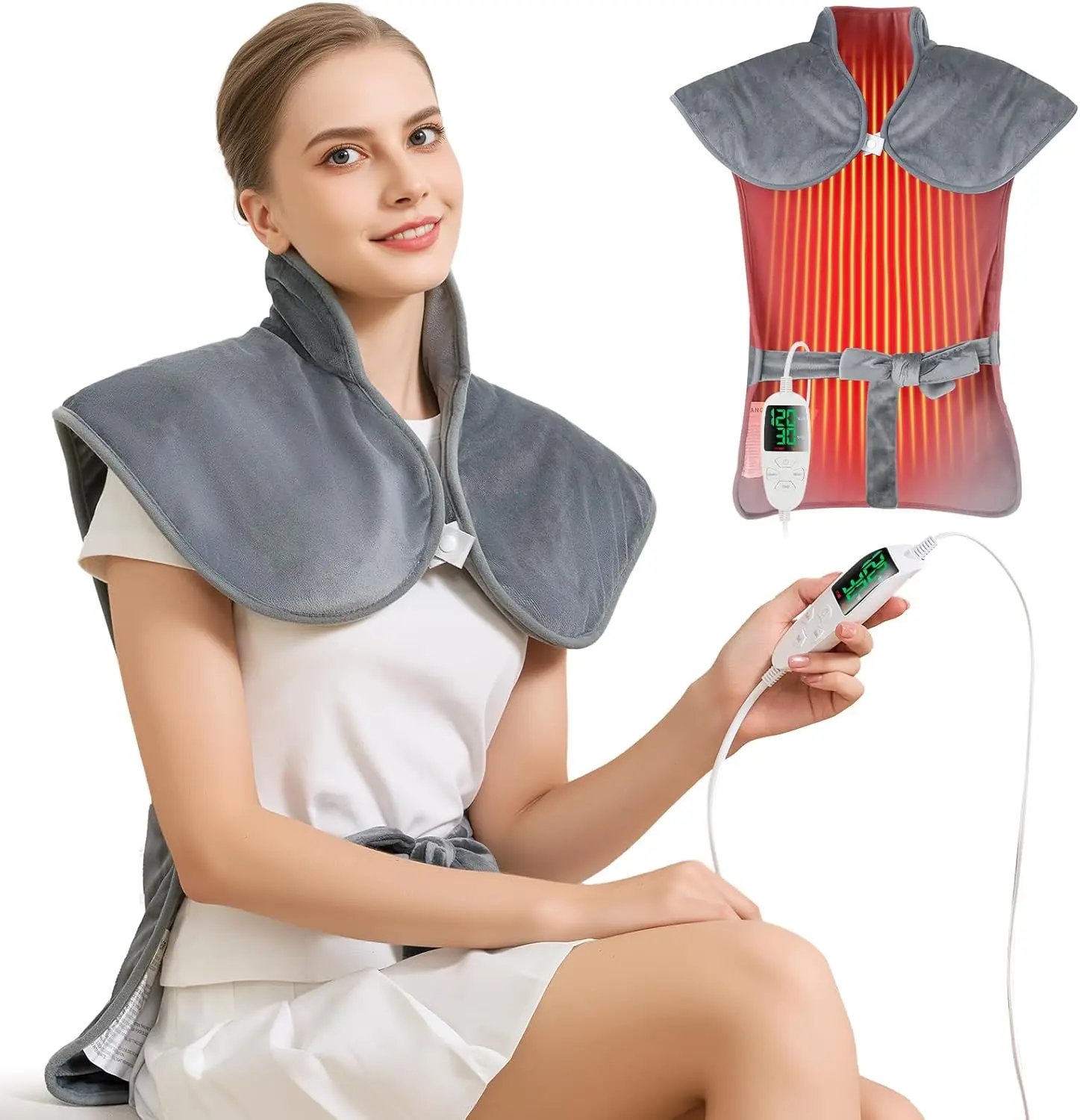 

Большая грелка с утяжелением для облегчения боли в шее, спине и плечах, тепловая терапия для всего тела с 5 уровнями нагрева и автоматическим отключением