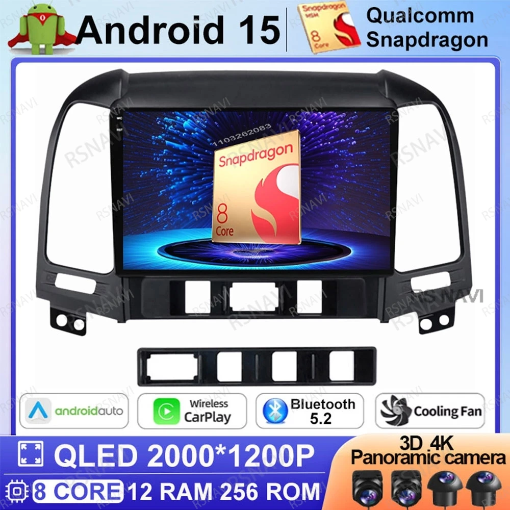 Android 15 Car Radio For Hyundai Santa Fe 2 2006-2012 Head Unit Qualcomm Autoradio Stereo Viedo Player GPS Navigation QLED DVD