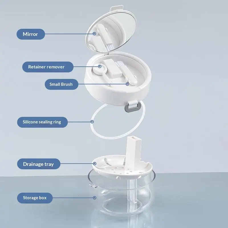 3 In 1 Portable Double-layer Denture Case With Cleaning: Brush Storage Box Donut Braces Retainer Organizer