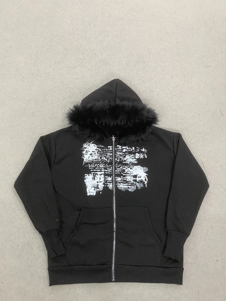 

Spicy Girl Retro Millennium Fur Collar Women's Jacket Warm Slim Fit Hooded Zipper Y2K Versatile Sweatshirt