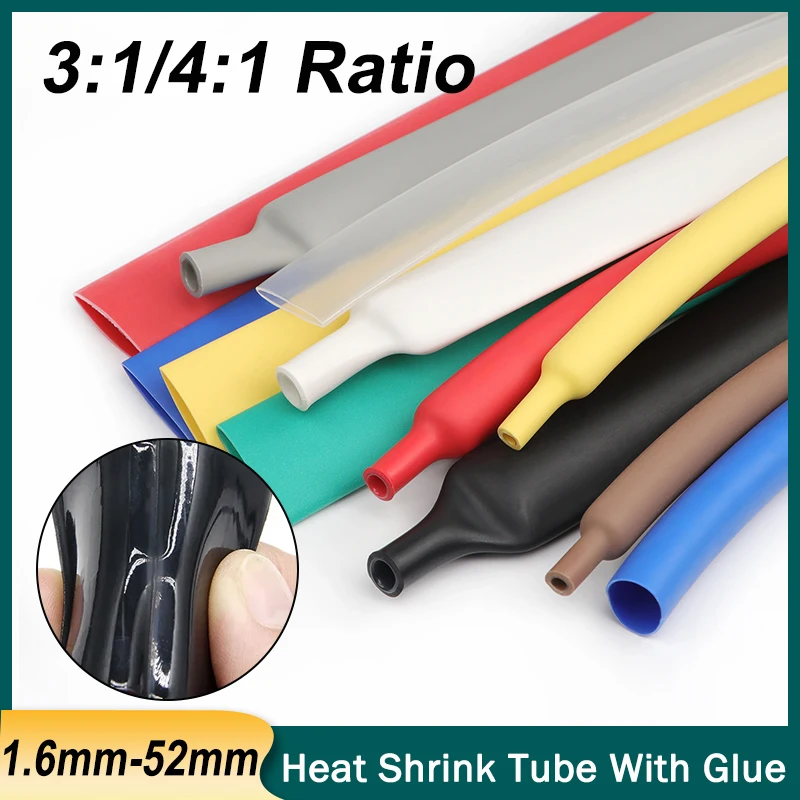 3M 3:1/4:1 Ratio Heat Shrink Tube With Glue 1.6mm-52mm Dual Wall Adhesive Lined Polyolefin Shrinkin ﻿Wrap Cable Protect Sleeving