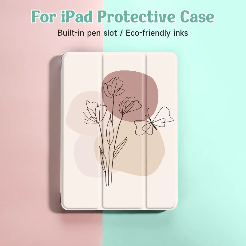 Color block flower Case For iPad Mni4/5 7.9 inch Case,For Air3，Air4/5,Pro11 Cover,with Pencil Holder,Auto Wake/Sleep Cover