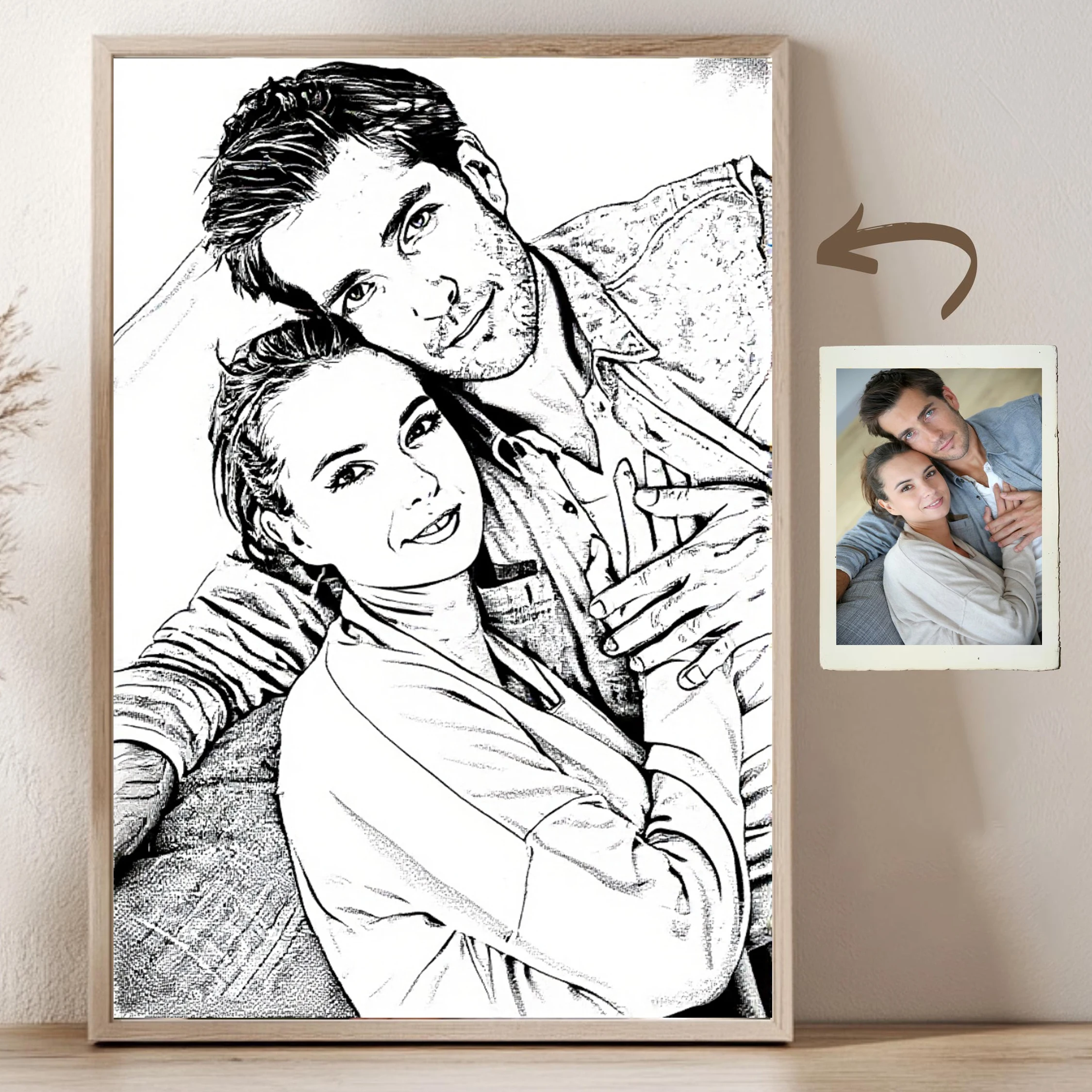 صورة نمط رسم بالحبر المخصص من صورة شخصية كرتونية هدية عيد الميلاد للأزواج والأسرة والأطفال ملصق فني جداري فريد