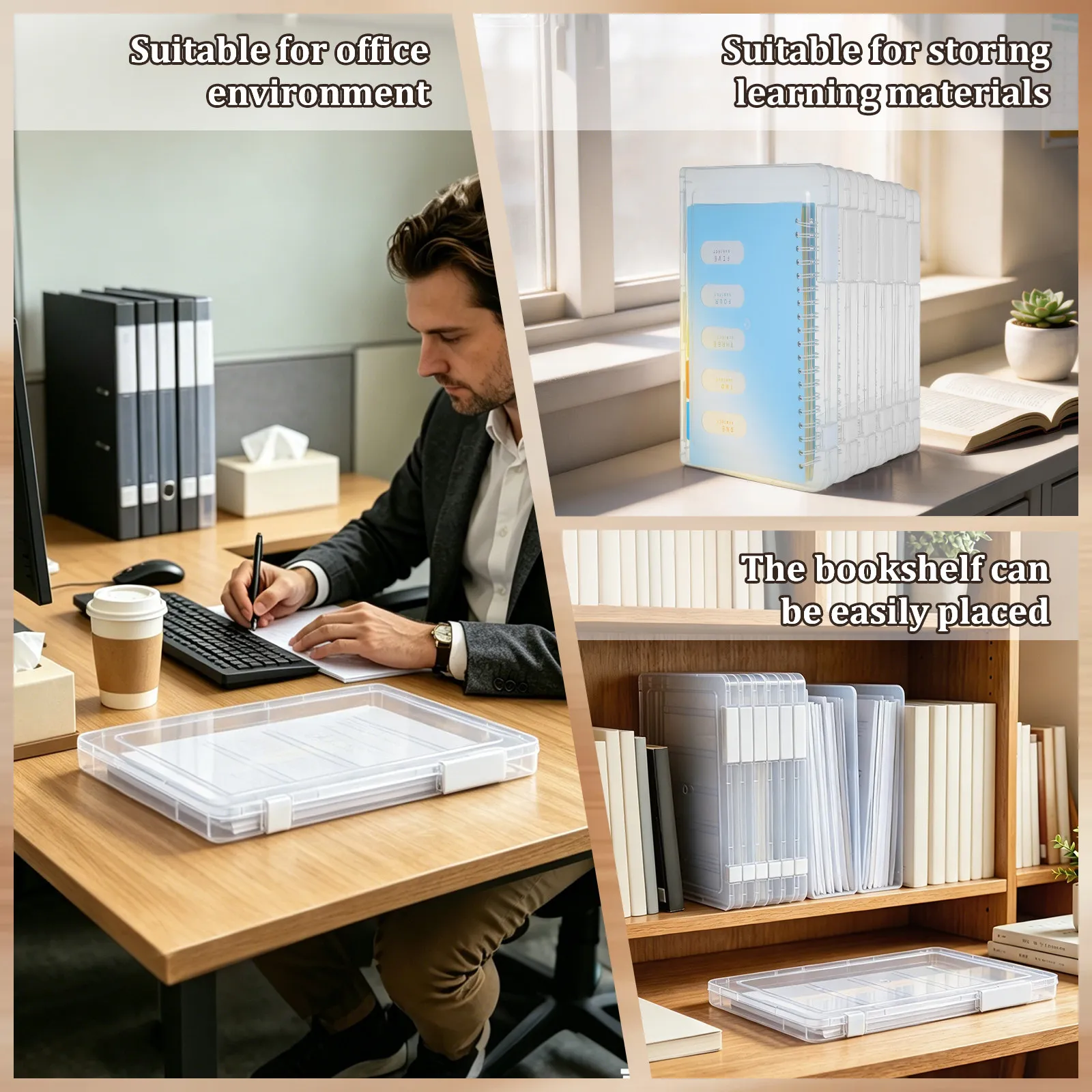 6Pcs Transparent Document Organizer Box Clear Plastic Paper Storage Container for Files Stationery Coloring Book Scrapbook A4