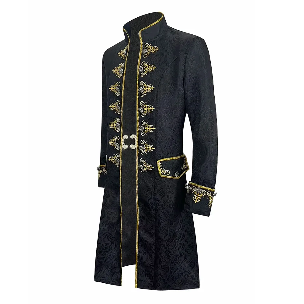 Pirate Cosplay Costumes Men's Vintage Long Sleeved Mid Length Jacket Coat Medieval Retro Windbreaker Halloween Party Clothing - view 4