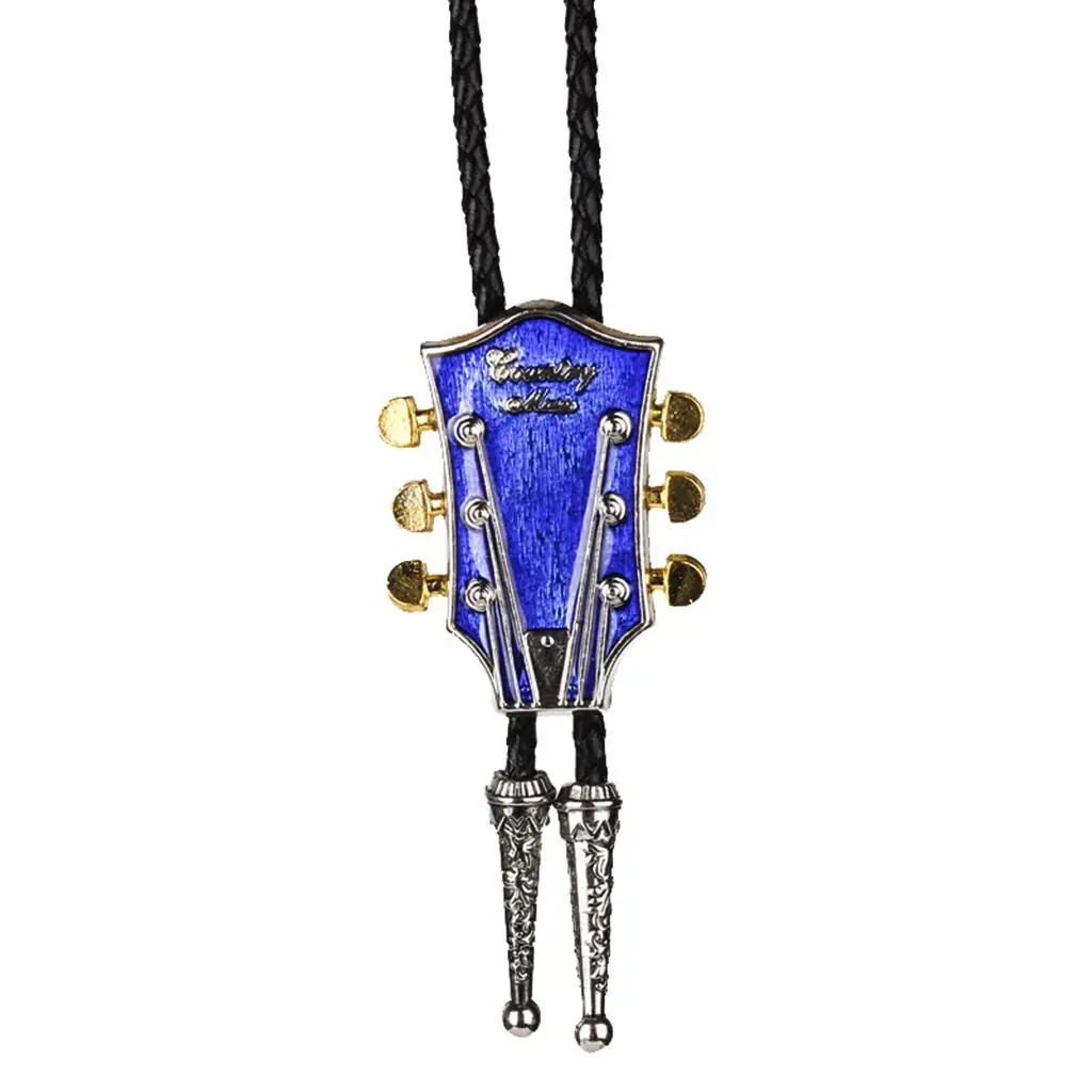 Fashion Country Music Guitar Western Cowboy Rodeo Bolo Tie Bola Pendant Necklace