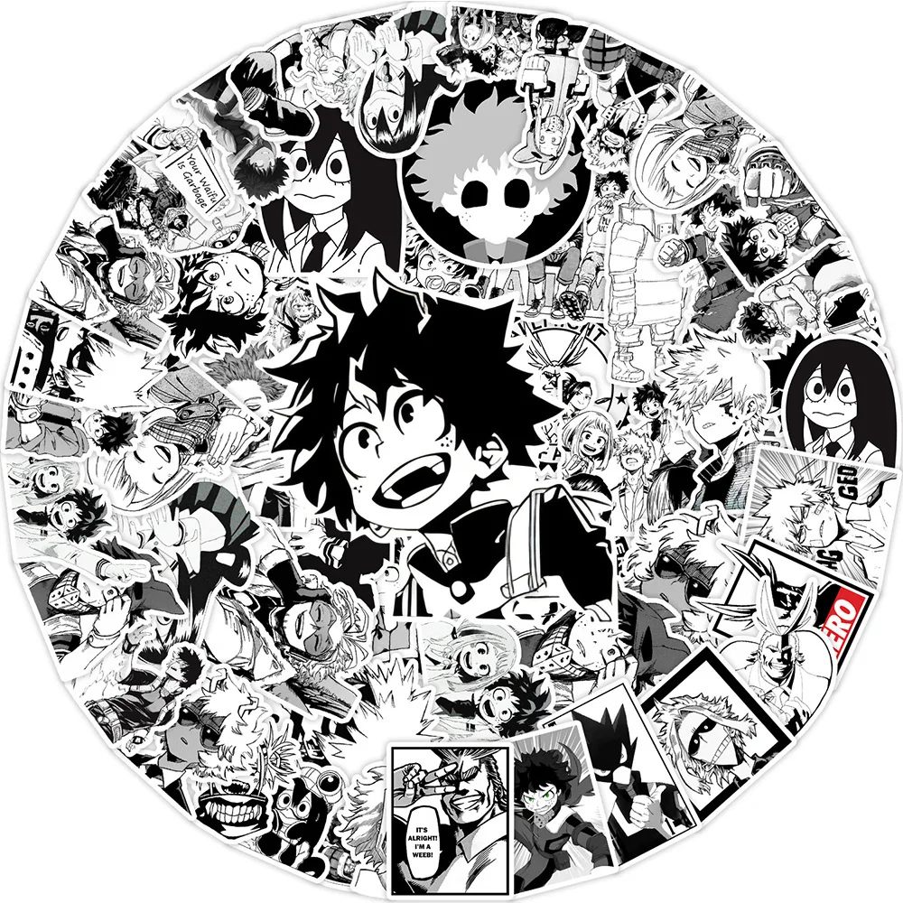 10/30/50pcs Japanese Anime My Hero Academia Stickers Black White Decals for Motorcycle Phone Suitcase Cool Cartoon Sticker Decor